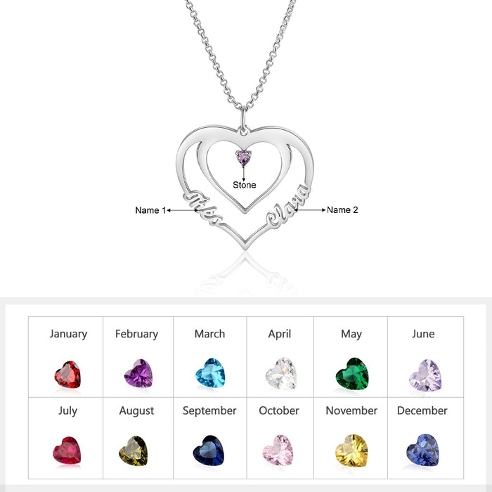 Heart Nameplate with Birthstone Personalized Couple Name Pendant Necklace Anniversary Gifts