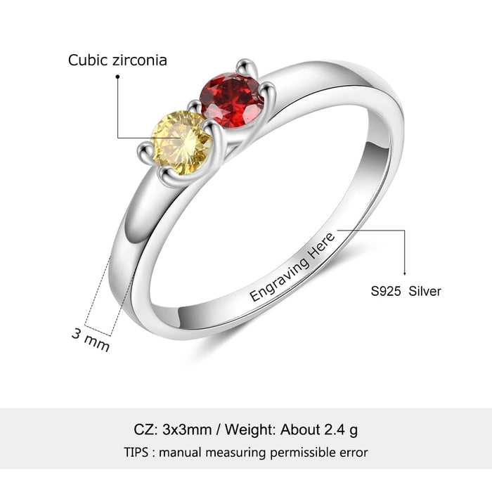 Custom Engraving Mother Ring with 2 Birthstones Birthday Gifts