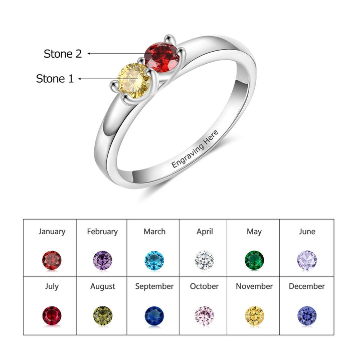 Custom Engraving Mother Ring with 2 Birthstones Birthday Gifts