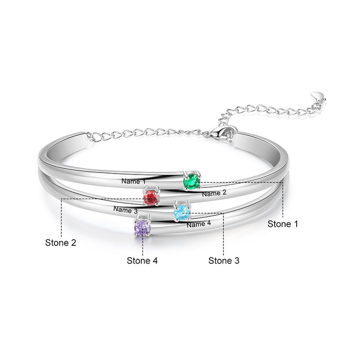 4 Birthstones Family Bracelets for Women Custom Name Engraved Bracelet Mothers Day Gifts