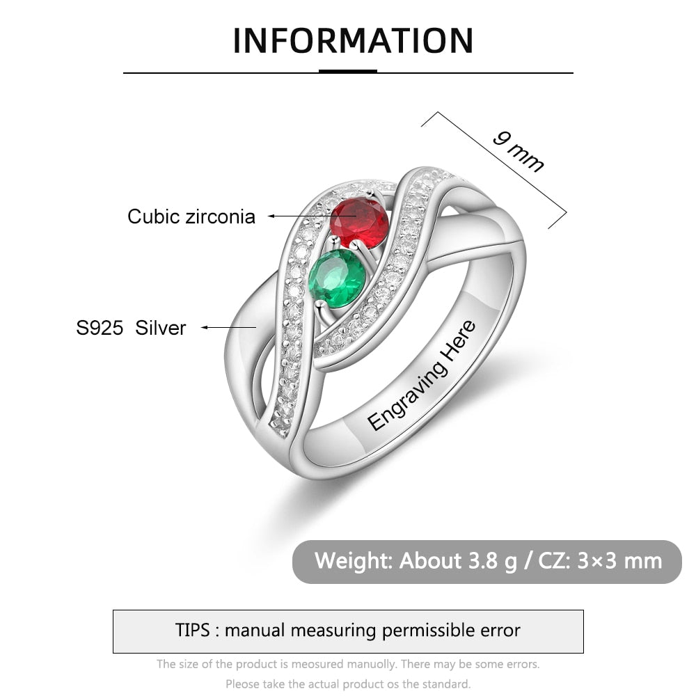 925 Sterling Silver Customized Birthstone Ring