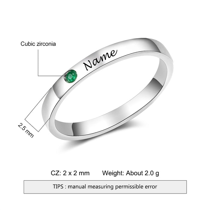 Silver Color Personalized Name Ring with Birthstone Custom Engraved Rings for Women Fashion Jewelry Gifts for Mother