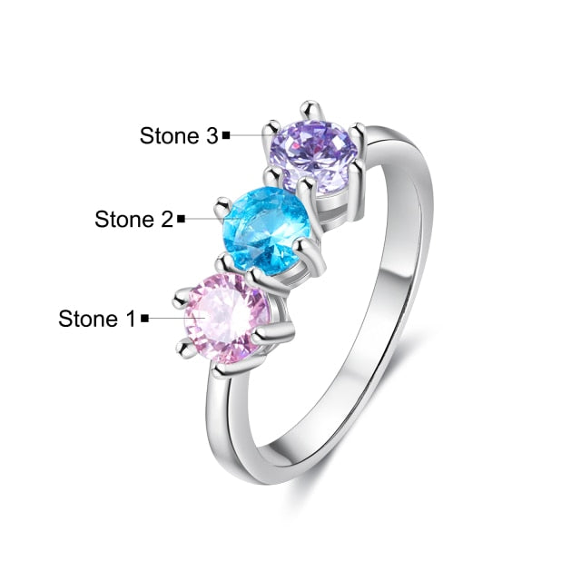 Personalized DIY Round Birthstone Rings for Women Customized Family Stackable Ring Gifts for Girlfriend/ Mothers Day