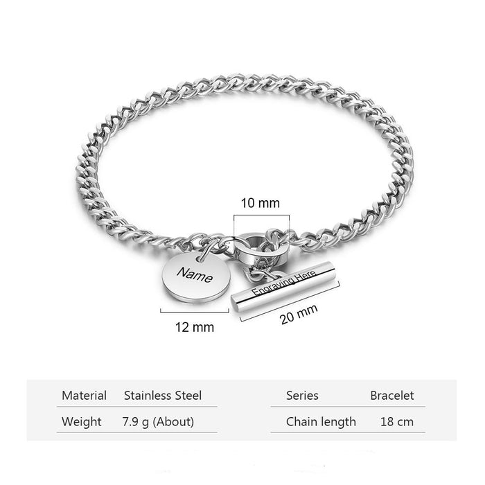 Engraving Name Toggle Bracelet Stainless Steel Link Chain Bracelets for Women