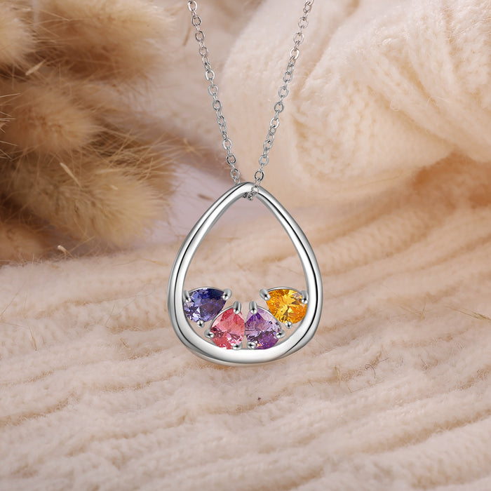 Personalized DIY Inlaid Birthstone Necklaces for Women Customized Water Drop Pendant Necklace Anniversary Gift for Her