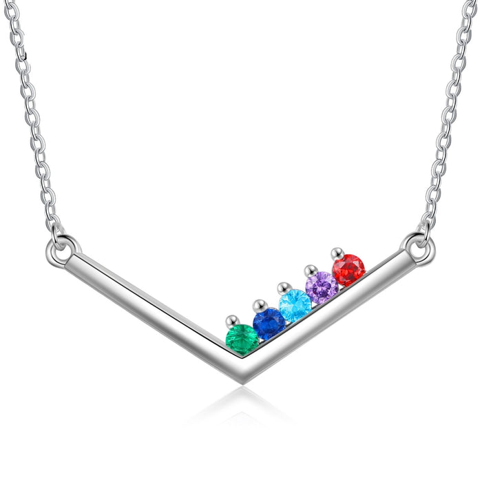 Inlaid Birthstone Necklaces for Women Personalized DIY Birthstone V-Shaped Pendant Necklaces Gift for Her