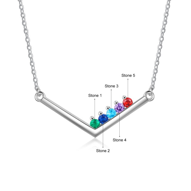 Inlaid Birthstone Necklaces for Women Personalized DIY Birthstone V-Shaped Pendant Necklaces Gift for Her