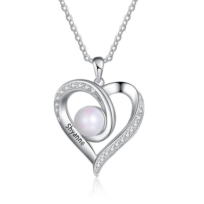 Engraving Name Pearl Necklace Customized Heart Necklaces for Women Mothers Day Gift