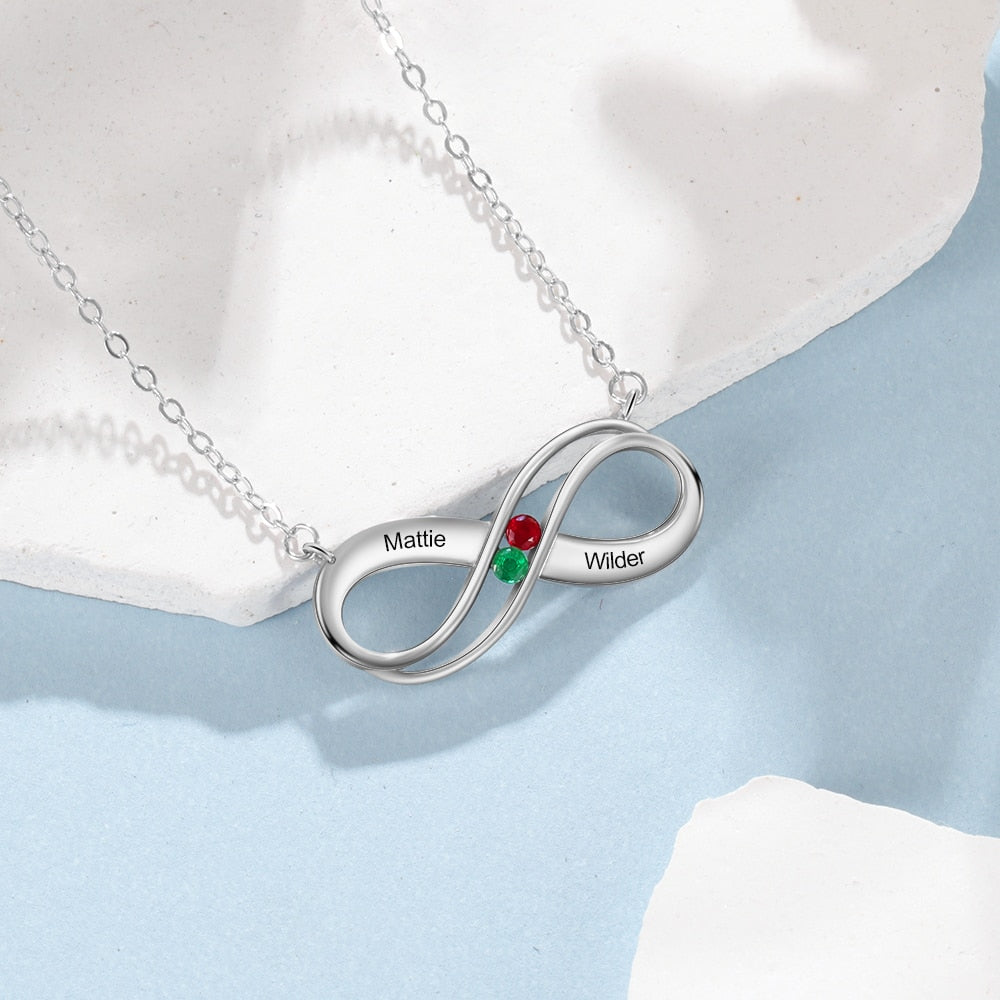 Sterling Silver Infinity Pendant with Birthstones