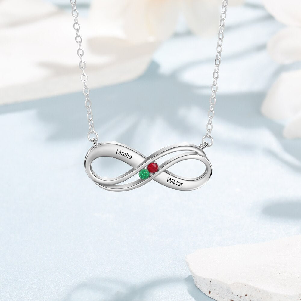 Sterling Silver Infinity Pendant with Birthstones