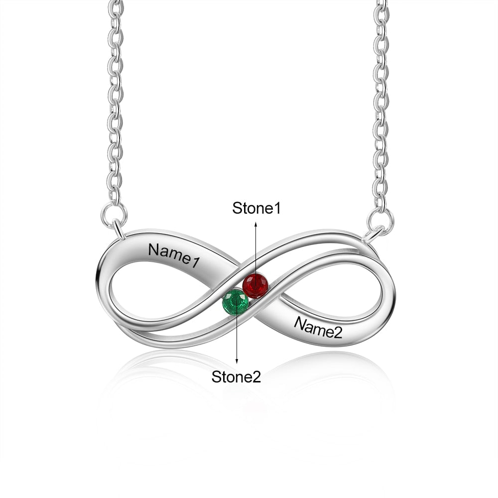 Sterling Silver Infinity Pendant with Birthstones