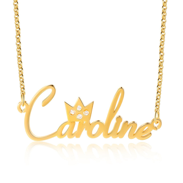 Customized Name 925 Sterling Silver Crown Necklaces for Women Personalized Nameplate Necklace with Cubic Zirconia Gift