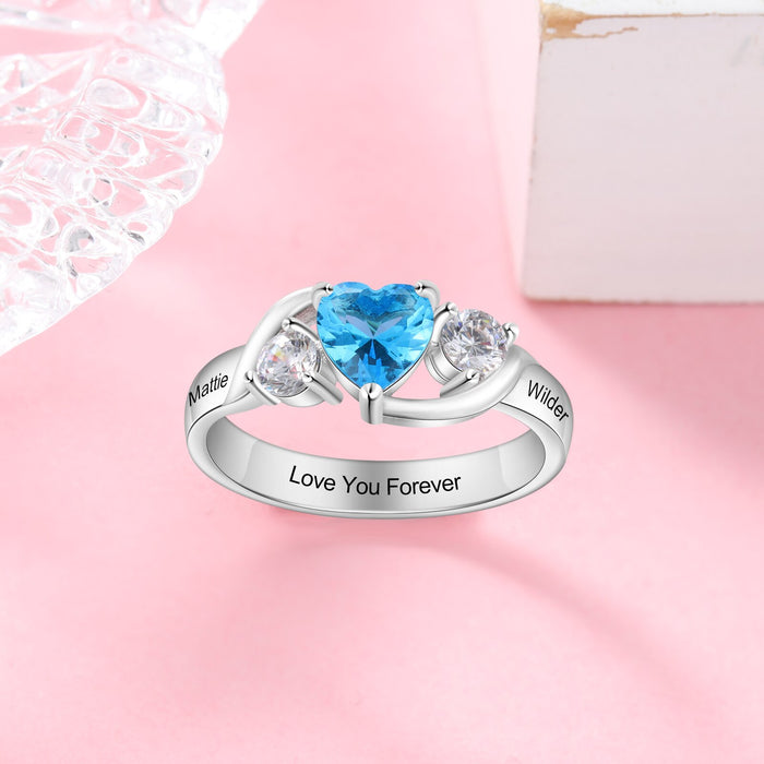 Personalized Birthstone Rings for Women Customized Engraving Promise Wedding Engagement Ring Gifts for Mother/ Mom