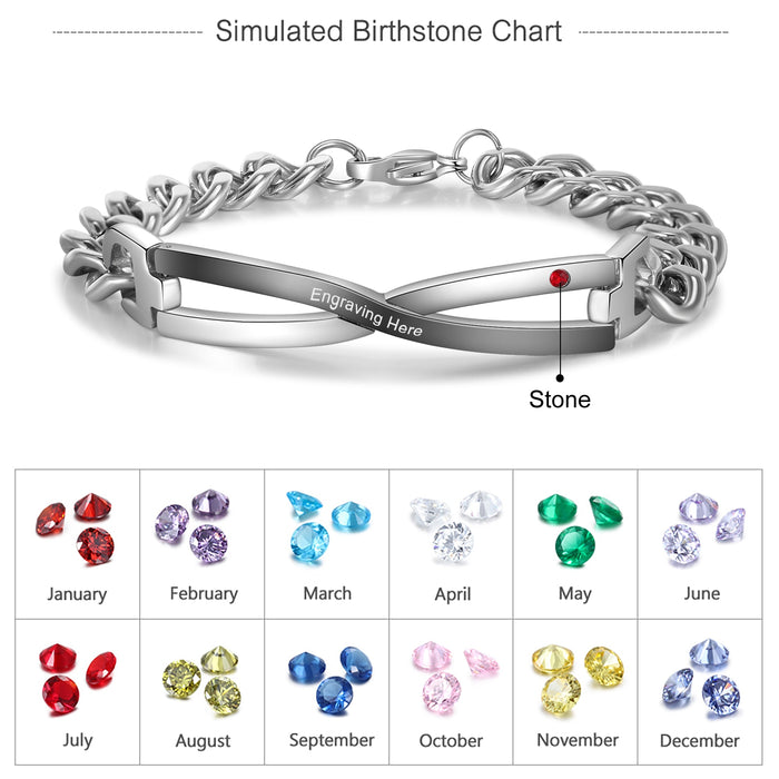 Personalized Stainless Steel Couple Bracelets for Women Custom Name with 1 Birthstone Bracelets Valentine Day Gifts