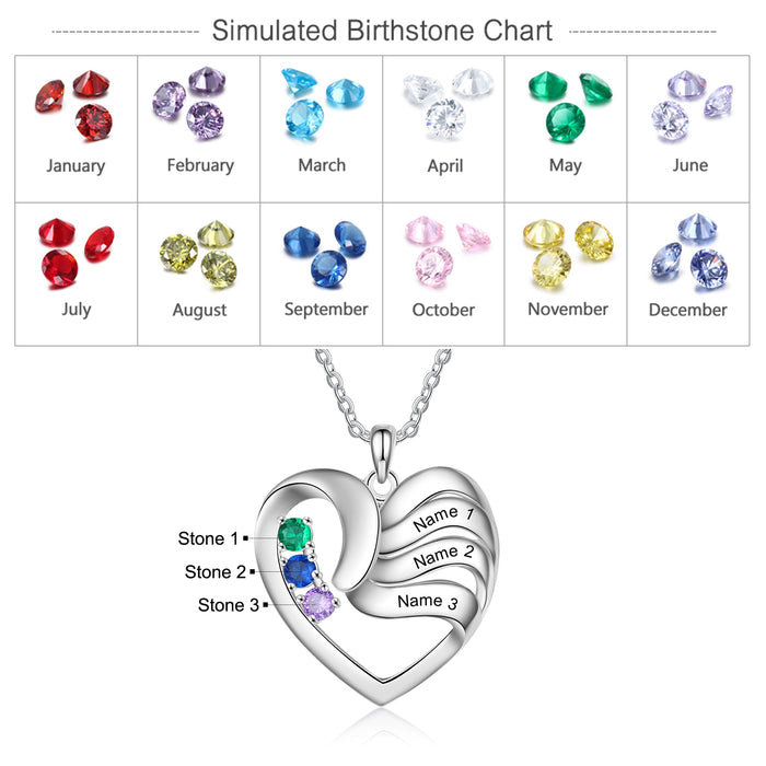 Personalized Heart Necklace with 5 Names Customized Birthstone Fashion Jewelry Memorial Gift for Mother Children
