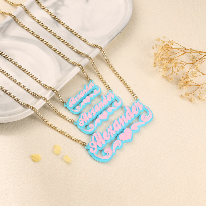 Customized Any Name Necklace with Heart Personalized Nameplate Acrylic Cut Jewelry Pendants for Women