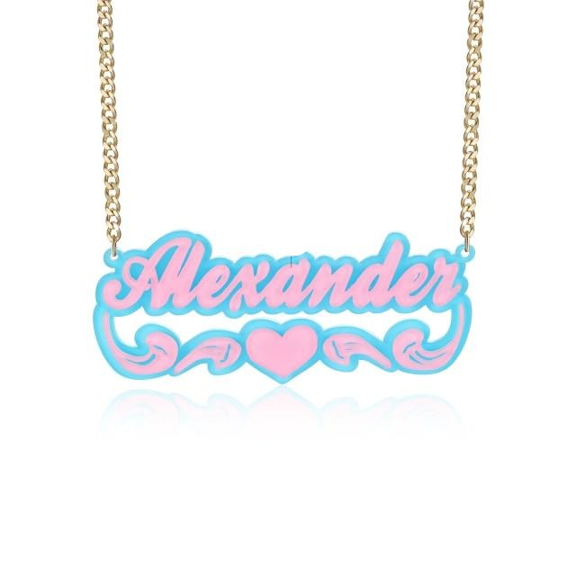 Customized Any Name Necklace with Heart Personalized Nameplate Acrylic Cut Jewelry Pendants for Women