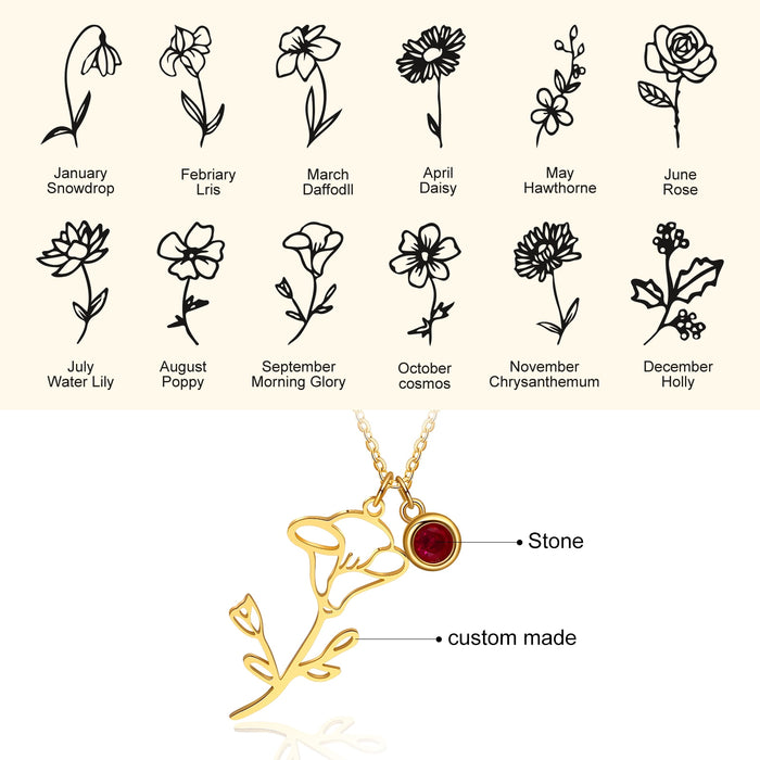 Customized Birth Flower Pendants for Women Personalized 12 Colors Birthstone Necklace Anniversary Jewelry