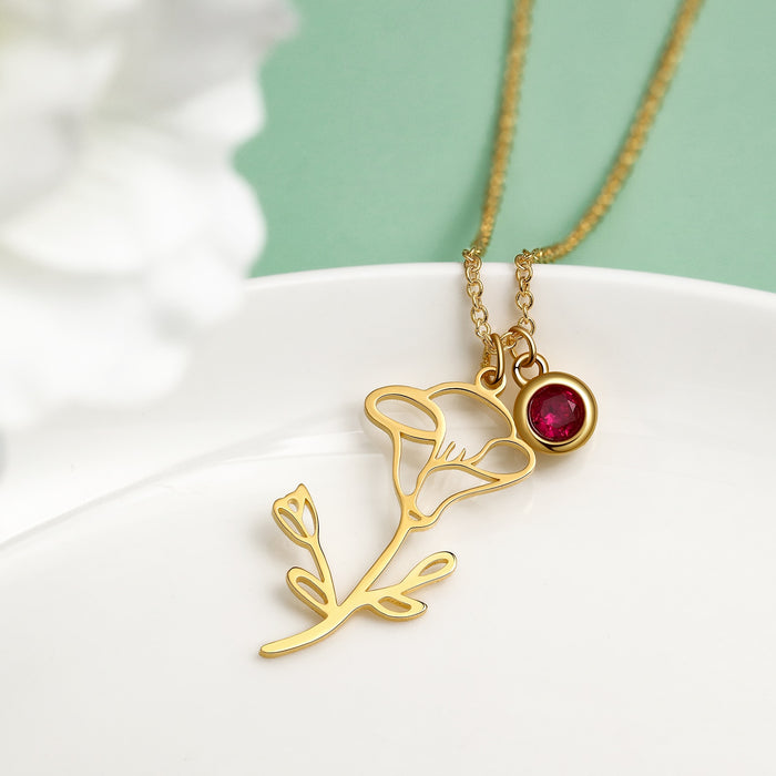 Customized Birth Flower Pendants for Women Personalized 12 Colors Birthstone Necklace Anniversary Jewelry