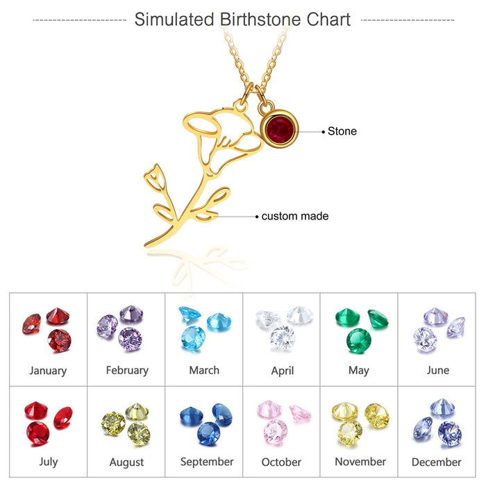 Customized Birth Flower Pendants for Women Personalized 12 Colors Birthstone Necklace Anniversary Jewelry