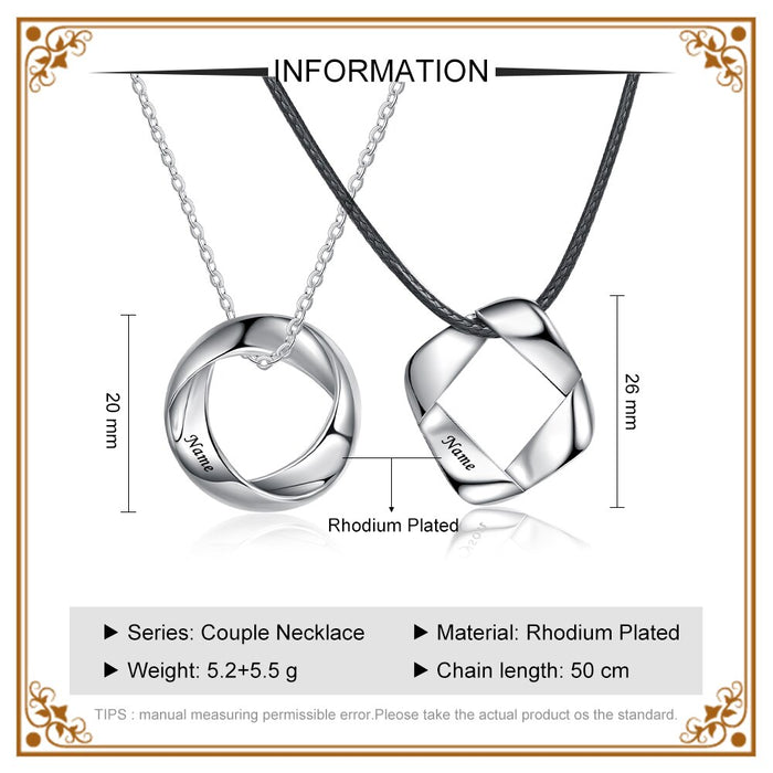 New Personalized Couple Necklaces for Lovers Customized Engraved Name Creative Square & Circle Necklace Pendant Gifts