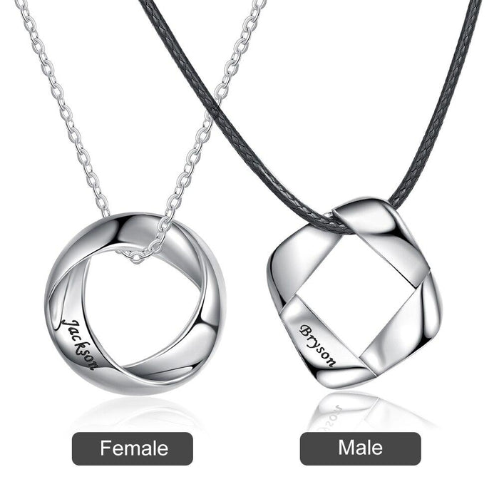 New Personalized Couple Necklaces for Lovers Customized Engraved Name Creative Square & Circle Necklace Pendant Gifts