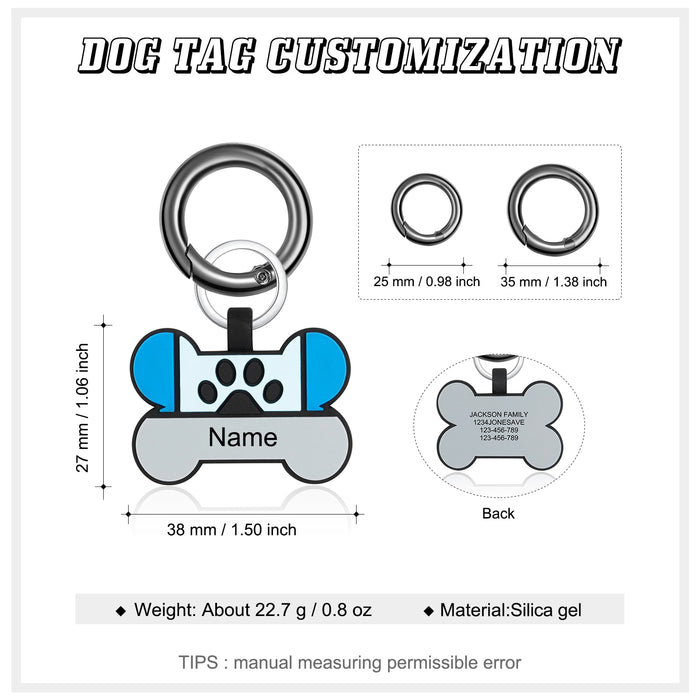 Personalized Cat Dog Tags Keychain Custom Silicone Double Side Engraving Pet ID Name for Puppy Dog Bone Keyring Accessories