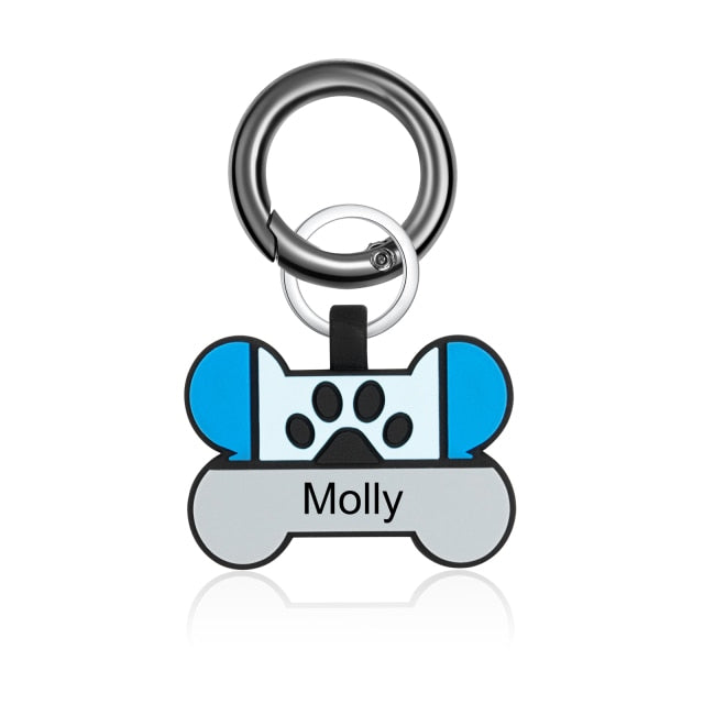 Personalized Cat Dog Tags Keychain Custom Silicone Double Side Engraving Pet ID Name for Puppy Dog Bone Keyring Accessories