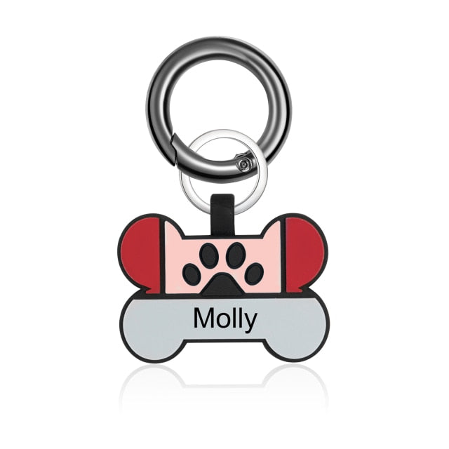 Personalized Cat Dog Tags Keychain Custom Silicone Double Side Engraving Pet ID Name for Puppy Dog Bone Keyring Accessories