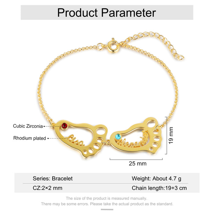 Personalized Baby Feet Bracelet Custom Name & Birthstone for Girls Kids Birthday Gifts Adjustable Chain Jewelry