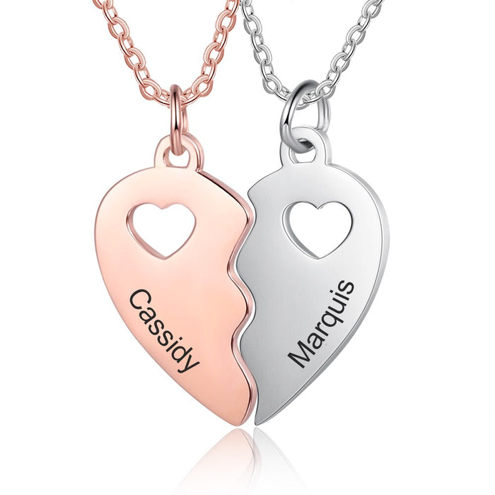 Personalized Name Engraving BFF Necklace Customized Rose Gold Silver Color Heart Couple Pendants for Women Friendship Gift