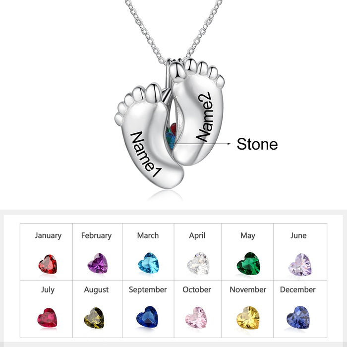 Baby Feet Engraving Name Pendant Customized Birthstone Cage Necklaces for Women Mothers Day Gifts for Her