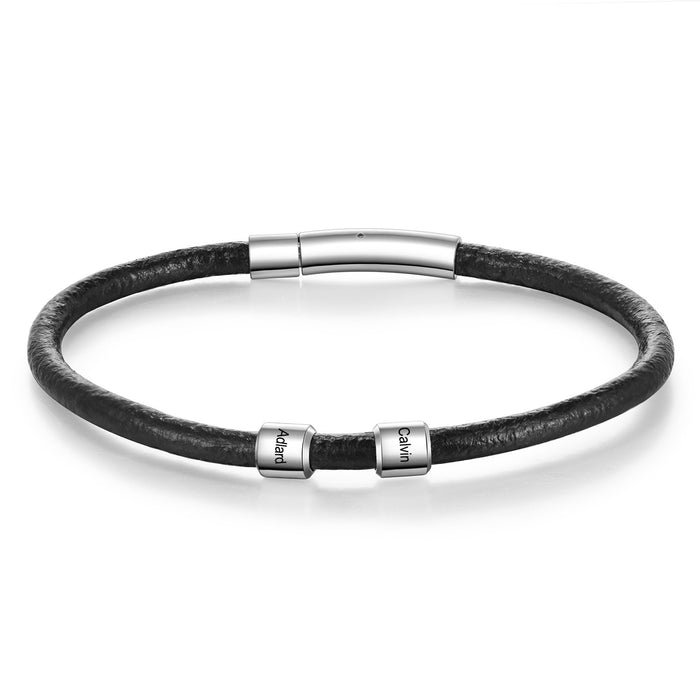 Family Name Beads Charm Bracelets Personalized Stainless Steel Leather Bracelets for Men Retro Jewelry