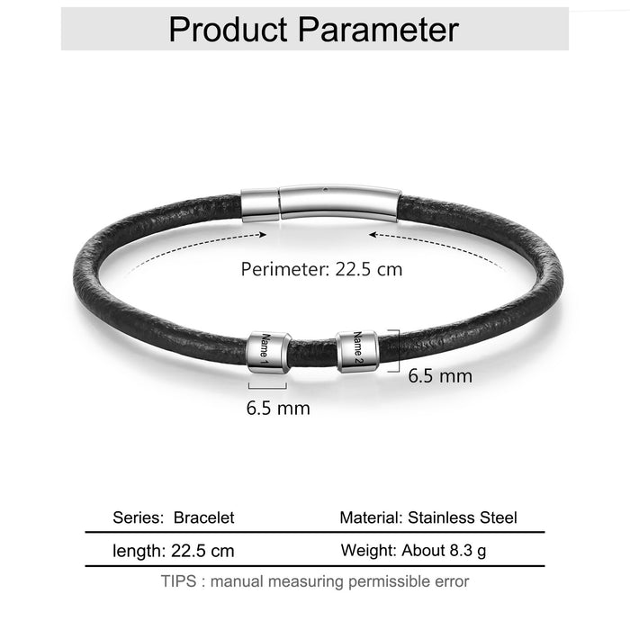 Family Name Beads Charm Bracelets Personalized Stainless Steel Leather Bracelets for Men Retro Jewelry