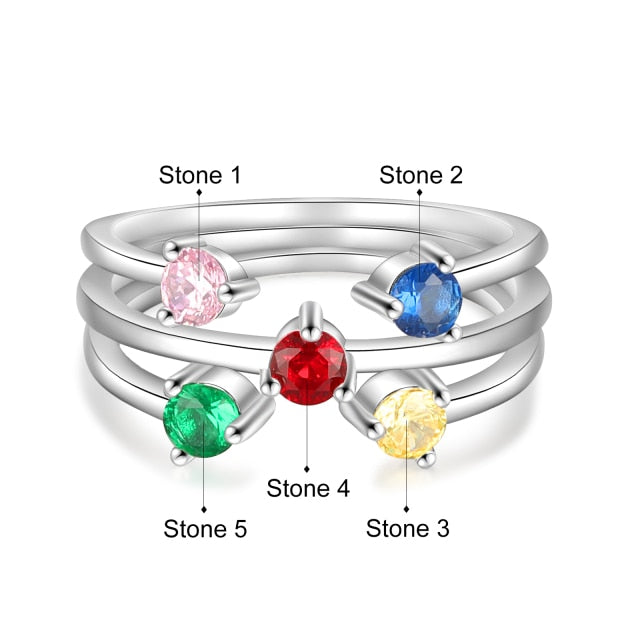 Colorful Round Inlaid Birthstone Stackable Rings for Women Customized DIY Wide Open Ring Birthday Gifts