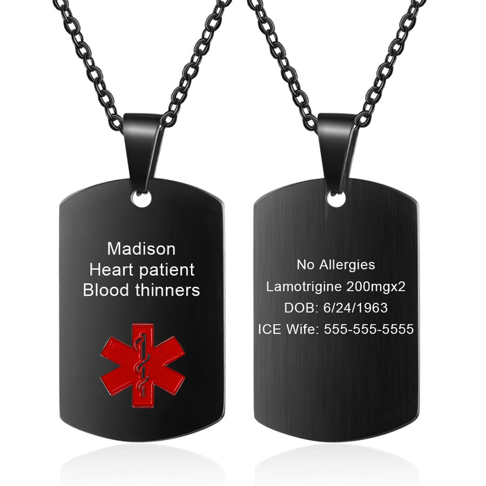 Personalized Medical Alert ID Necklaces for Men & Women 4 Color Stainless Steel Engraving Emergency Pendant Customized Jewelry
