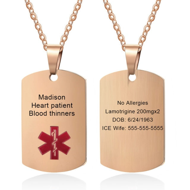 Personalized Medical Alert ID Necklaces for Men & Women 4 Color Stainless Steel Engraving Emergency Pendant Customized Jewelry