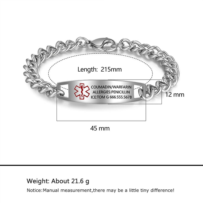 Personalized Engraved Medical Alert ID Bracelets Bangles Gold/ Black/ Stainless Steel Wristband Custom Jewelry for Men