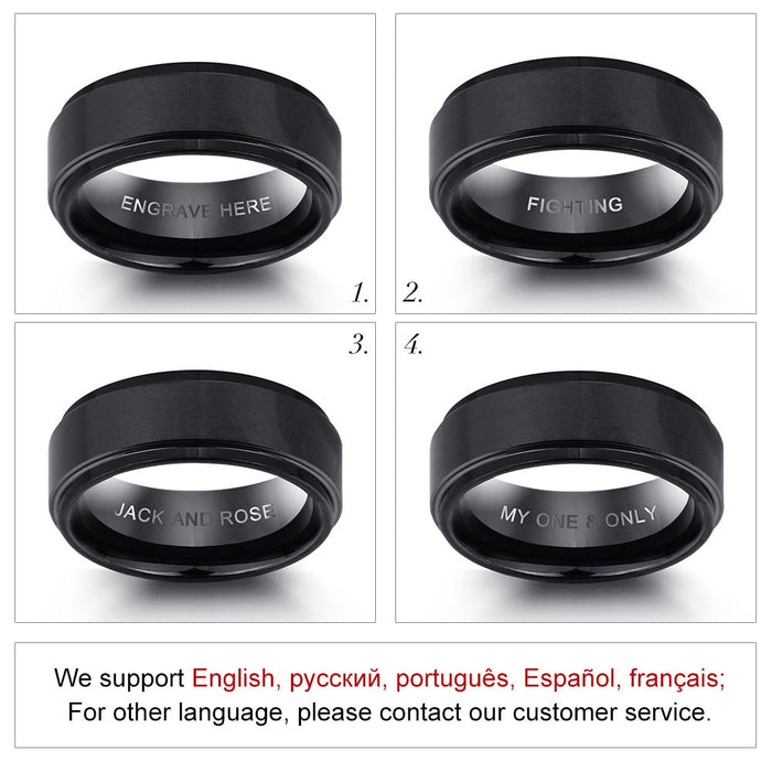 Engrave Name Rings for Men Black Stainless Steel Ring Fashion Male Jewelry Gift for Husbands