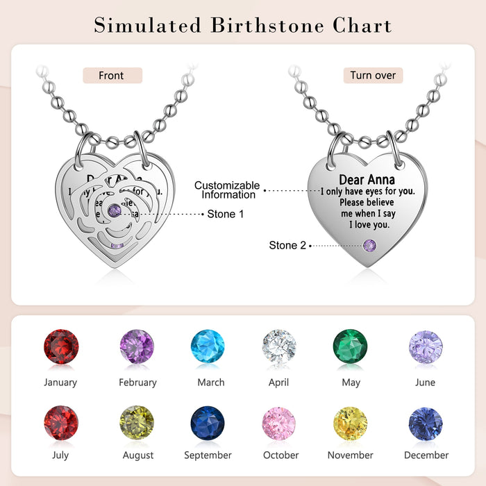 Customized Engraving Heart Pendant With 2 Birthstone