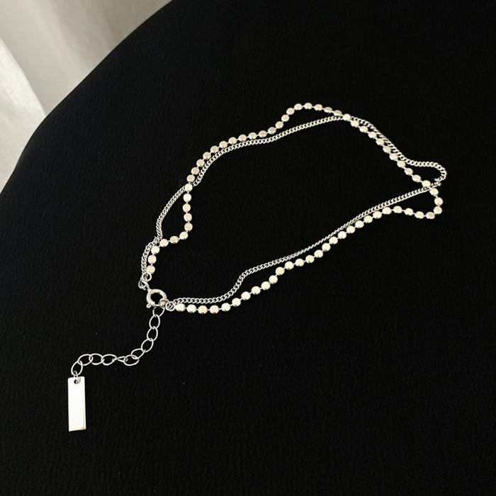 Sterling Silver Shiny Thin Double Chain Anklet