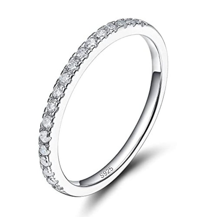 Sterling Silver Cubic Zirconia Half Eternity Stackable Ring For Women