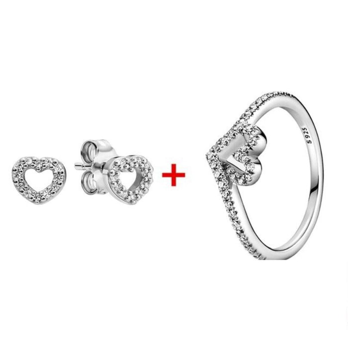 Silver Sparkling Sterling Zircon Ring & Earring Set For Women