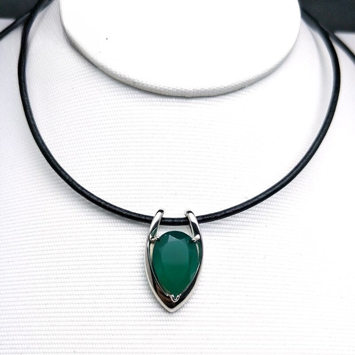 Sterling Silver With Natural Green Gemstone Pendant