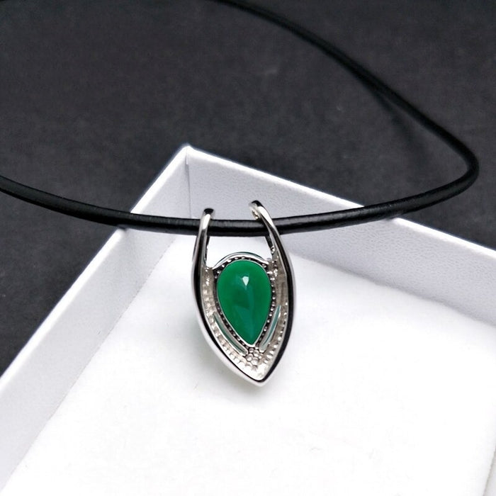 Sterling Silver With Natural Green Gemstone Pendant