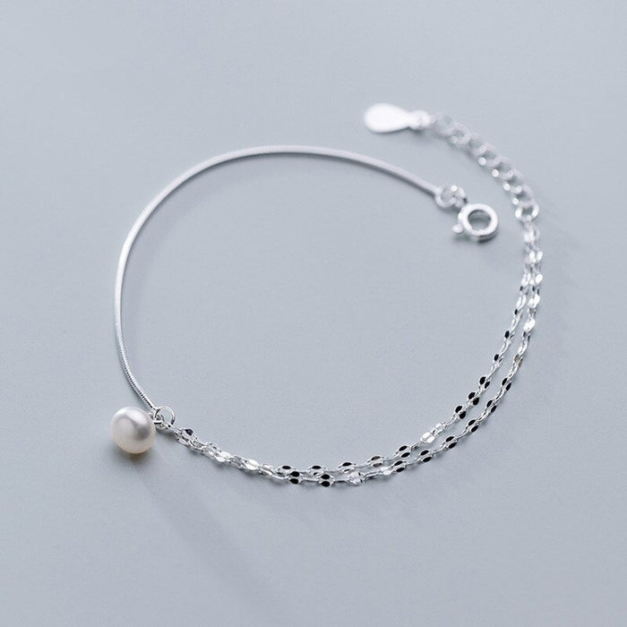 Sterling Silver Minimalism Small Pearl Chain Anklet For Women