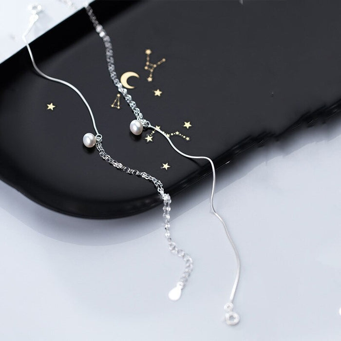 Sterling Silver Minimalism Small Pearl Chain Anklet For Women